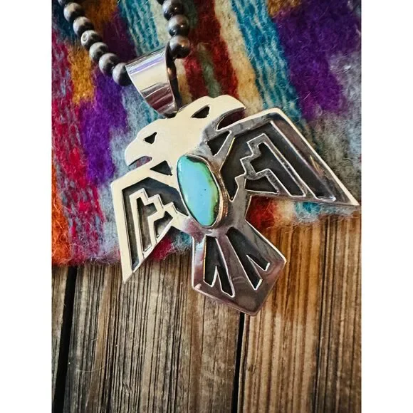 Handcrafted Sterling Silver & Turquoise Thunderbird Pendant